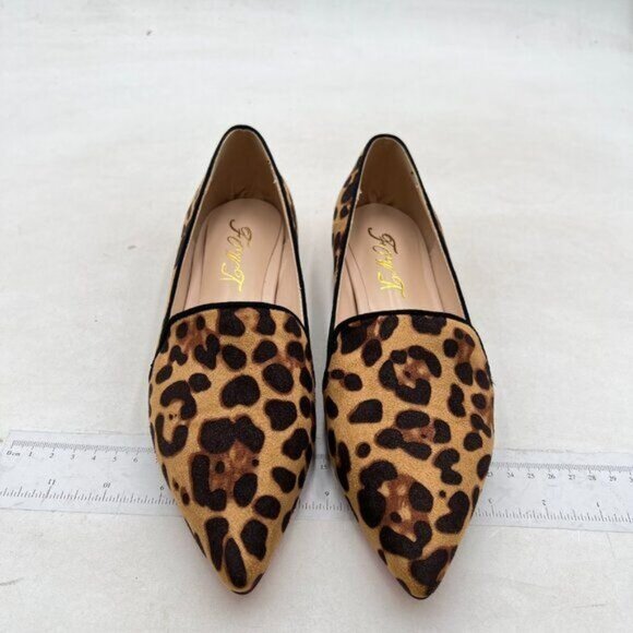 FOWT Women Pointed Toe Arched Heel Pumps Solid Leopard Suede Side V Cut Loafers - Picture 3 of 8